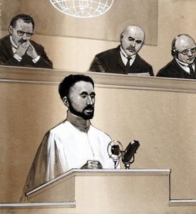 Haile Selassie at the League of Nations art by Angus McBride
