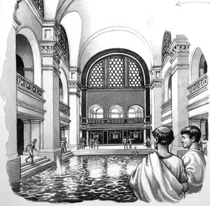 The Great Roman Bath at Bath art by Patrick Nicolle