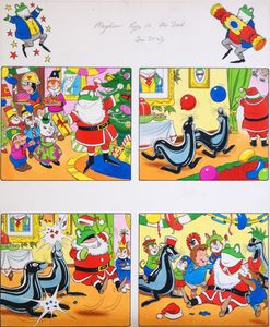 Mr Toad and Seals at Christmas art by Peter Woolcock