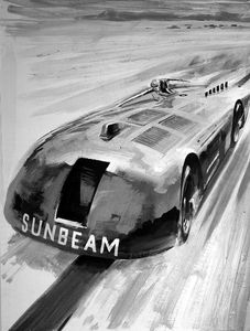 The Sunbeam and Henry Segrave break 200 M.P.H. art by Graham Coton