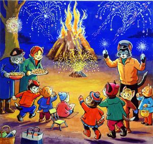 Num Num and His Funny Family: Bonfire Night art by Gordon Hutchings