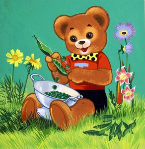 Teddy Bear: Shelling Peas art by William Francis Phillipps
