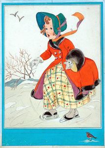 Girl Ice Skating art by E Dorothy Rees