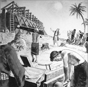 Noah Builds The Ark art by Clive Uptton