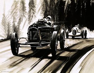 Motor Racing at the Nurburgring in the 1930s art by Gerry Wood