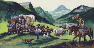 American Pioneers Wagon Trail art by Ron Embleton