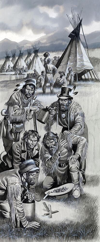 The Mountain Men in Camp art by Ron Embleton