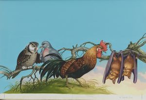 Cockerel and Bats art by Ron Embleton