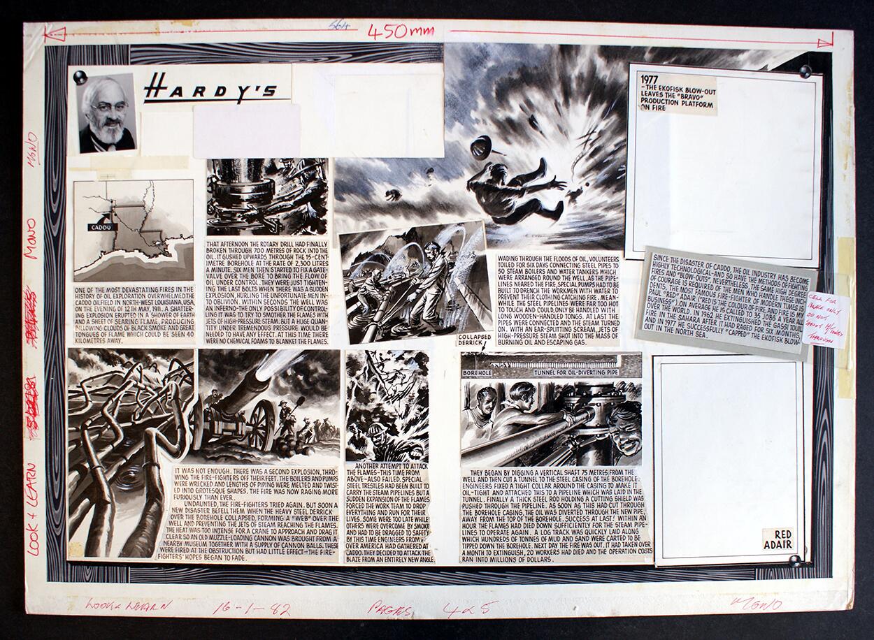 Hardy's Drawing Board: 'Caddo Oil Fire of 1911' art by Wilf Hardy