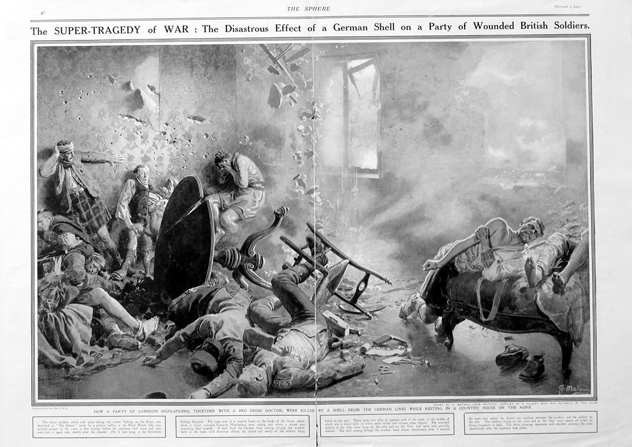 The Super-Tragedy Of War (original page from The Sphere 1915) art by Fortunino Matania