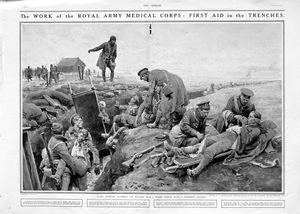 The Royal Army Medical Corps (original page from The Sphere 1915) art by Fortunino Matania