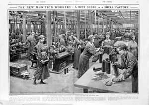 The New Munitions Workers (original page from The Sphere 1915) art by Fortunino Matania