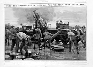 Heavy Guns (original page from The Sphere 1916) art by Fortunino Matania