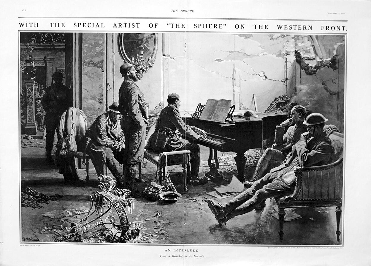 An Interlude (original page from The Sphere 1917) art by Fortunino Matania