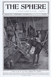 One of the Engine Gondolas of a Zeppelin (original cover page from The Sphere 1915) art by Fortunino