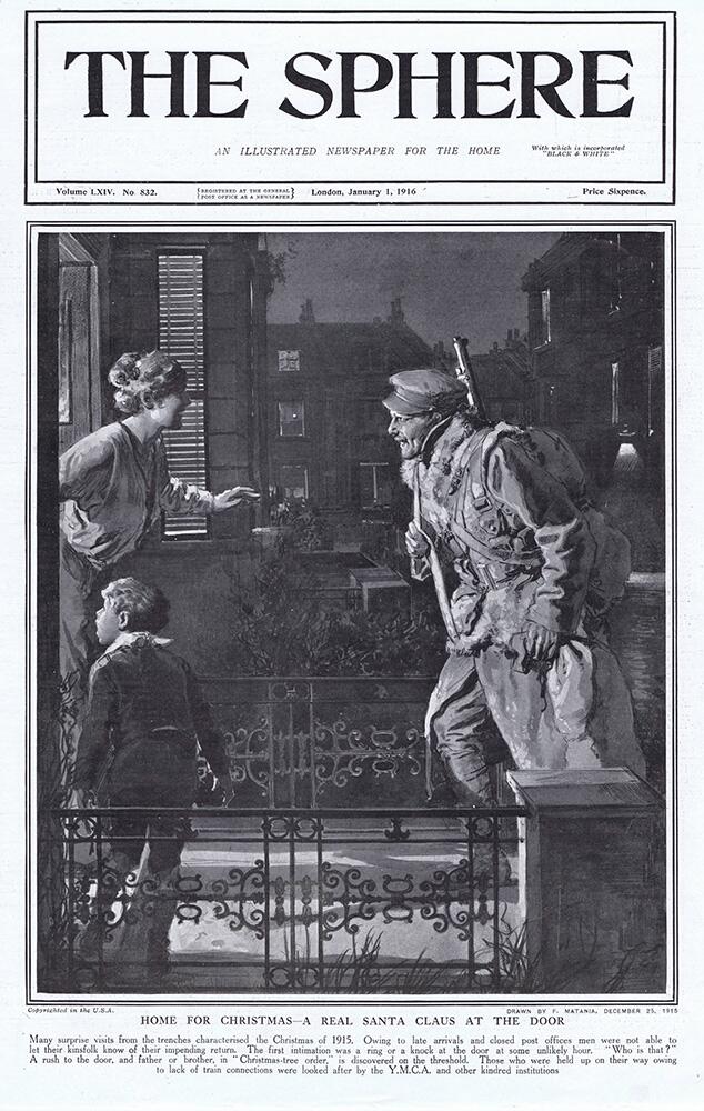 Home for Christmas (original cover page from The Sphere 1916) art by Fortunino Matania