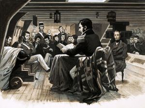 Charles Darwin and HMS Beagle art by 20th Century unidentified artist