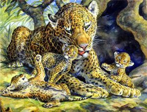 Leopardess and her Cubs art by Jesus Blasco