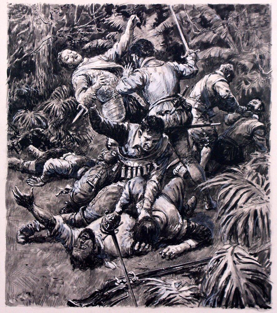 Elizabeth's Eagles: Sir Walter Raleigh in Battle art by Cecil Doughty