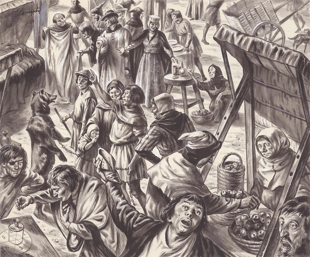 A Lord and Lady Visit the Market and Barter with Peasants art by Cecil Doughty