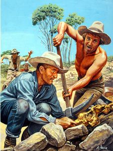 Striking Gold in Australia art by Roger Payne