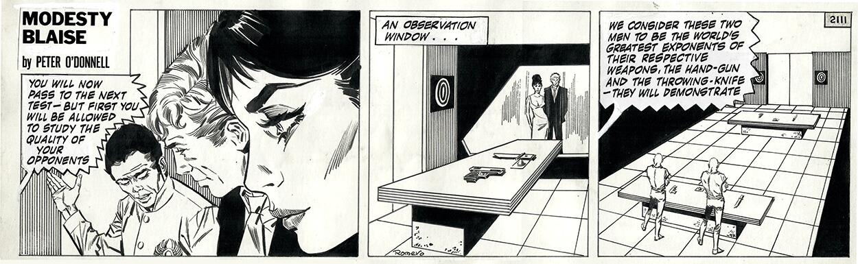 Modesty Blaise strip 2111 - Warlords of Phoenix - Very Early Romero Modesty Blaise strip art by Enri