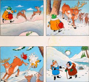 Mr Toad Kicked by a Reindeer art by Peter Woolcock