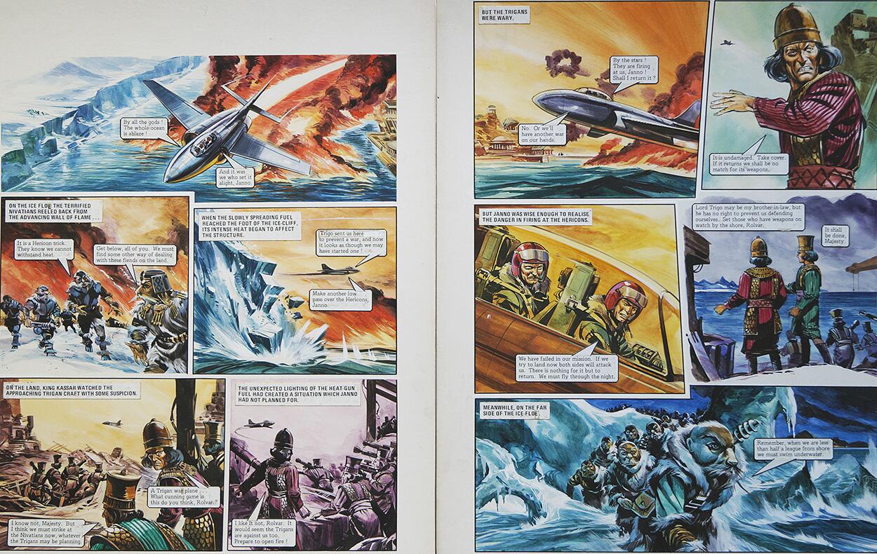 Burning Oceans from 'The Hericon/Nivatian Conflict' (TWO pages) art by Gerry Wood