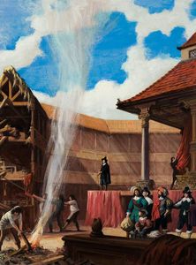 Destruction of Shakespeare's Globe art by Ralph Bruce