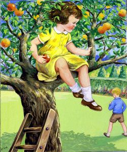 Girl in an Orange Tree art by E V Abbott