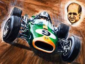 Racing Star Denis Hulme art by Graham Coton