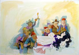Snow White - Seven Dwarfs Watch Snow White Sleeping art by Gwen Green