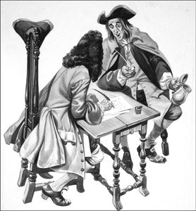 Daniel Defoe Meets Alexander Selkirk art by Peter Jackson