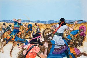 Persians Hunting Lions art by Richard Hook