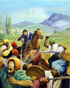 Dr. Brydon escapes from Afghanistan after the Retreat from Kabul art by Barrie Linklater