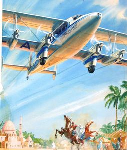 Bi-Plane flying over Africa art by James E McConnell