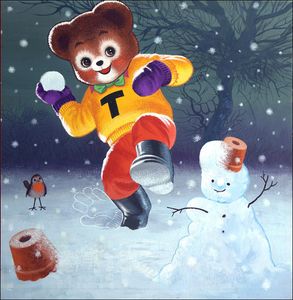 Teddy Bear and the Snowman art by William Francis Phillipps