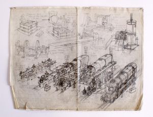 Train Manufacturing I art by Leslie Ashwell Wood