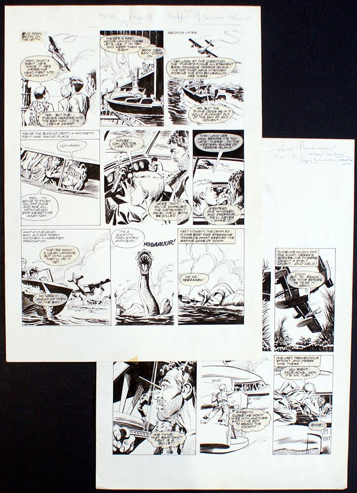 Tuffs From Terror Island: Flight Into A Giant Prehistoric Amphibian (TWO pages) art by Tony Coleman