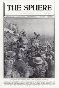 British Expeditionary Force Lands in France, August (original cover page The Sphere 1914) art by For