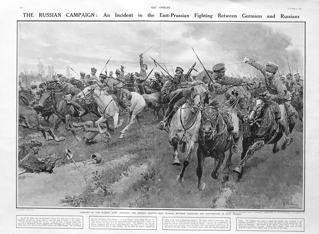 The Russian Campaign (original page from The Sphere 1914) art by Fortunino Matania