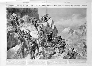 The Carnic Alps (original page from The Sphere 1915) art by Fortunino Matania