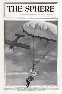 The Parachute Descent by M Bourhis (original cover page from The Sphere 1914) art by Fortunino Matan
