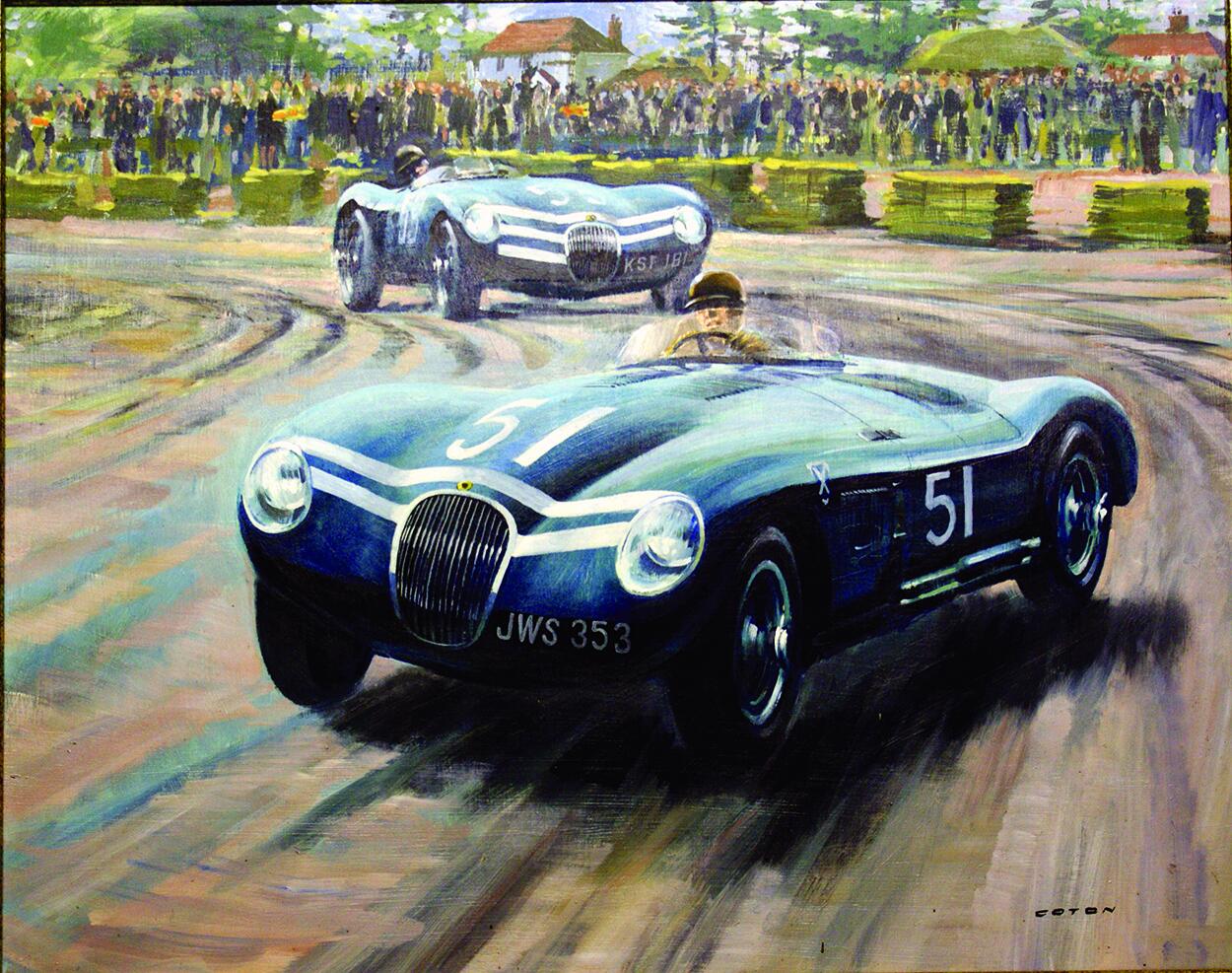 Jaguar Type C raced by Ian Stewart art by Graham Coton