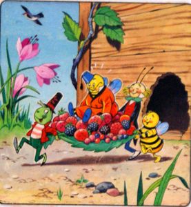 Gregory Grasshopper and his pals carry Mr Bumblebee art by Gordon Hutchings