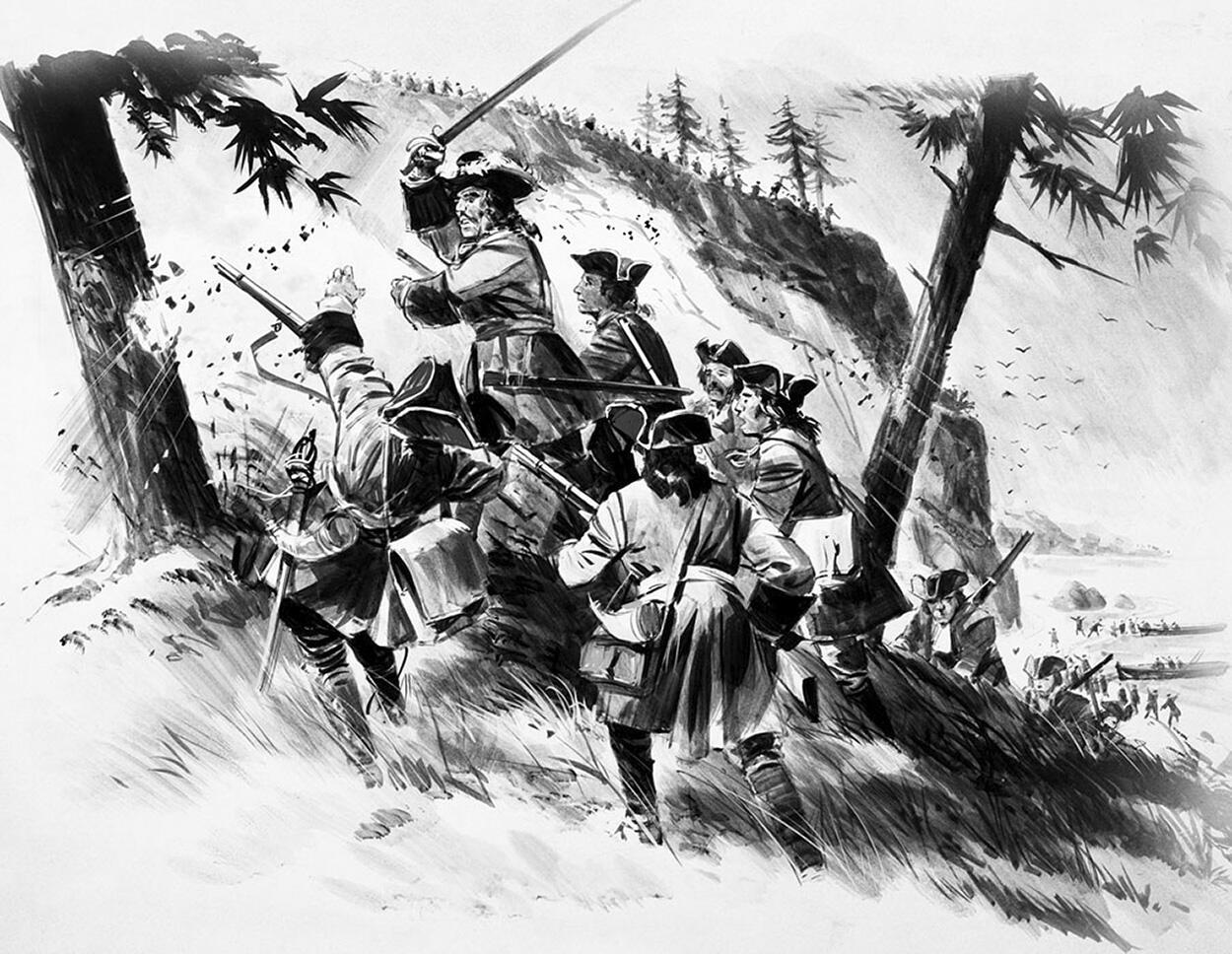 French troops storming Little Belle were faced with wooden cut-out soldiers art by Bill Lacey