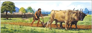 Neolithic Man Ploughing art by Bernard Long