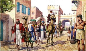 Isaac and Rebecca Arrive at Beersheba art by Patrick Nicolle