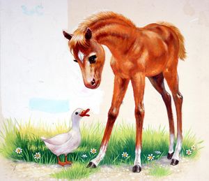 The Best of Friends - Foal and Duckling art by William Francis Phillipps