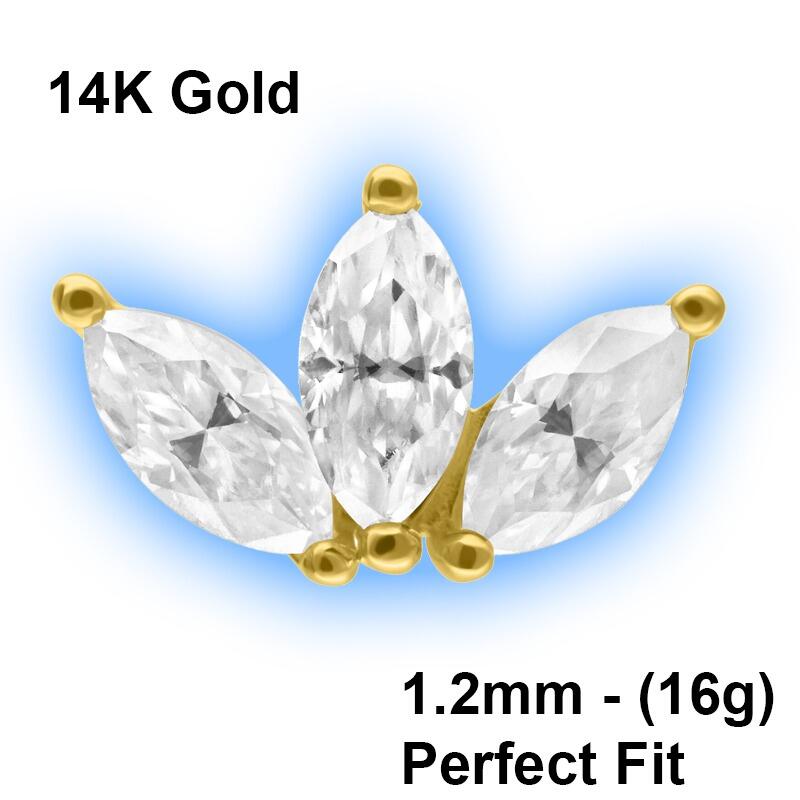 Perfect Fit 14K Gold Attachment for 1.2mm Perfect Fit Labret Studs - Crystal Lotus Flower